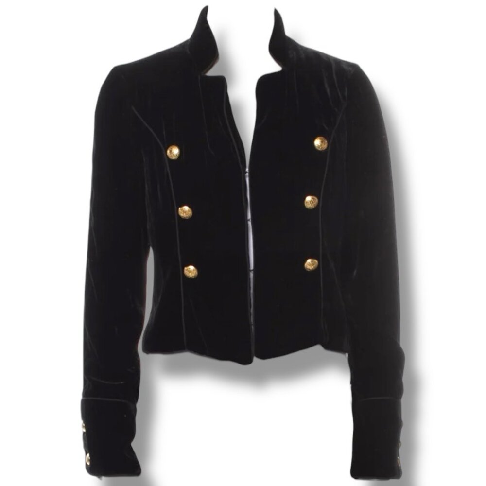 INTERMIX GARDOT GOLD BLACK VELVET MILITARY CHIC JACKET | SIZE M